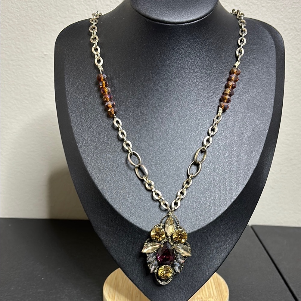 Loft Victorian Style Rhinestone Regal Beaded Long Statement Chain Necklace